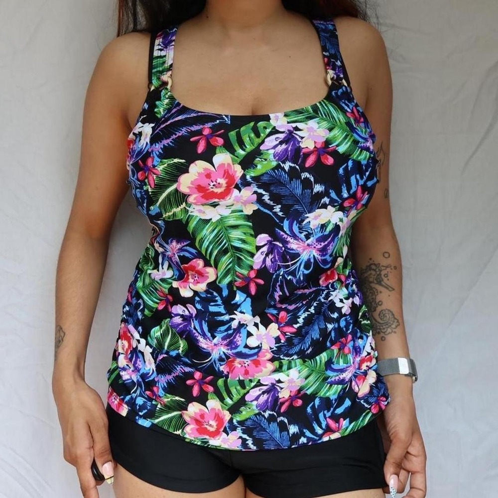 90s Neon Tropical Floral Tankini Top